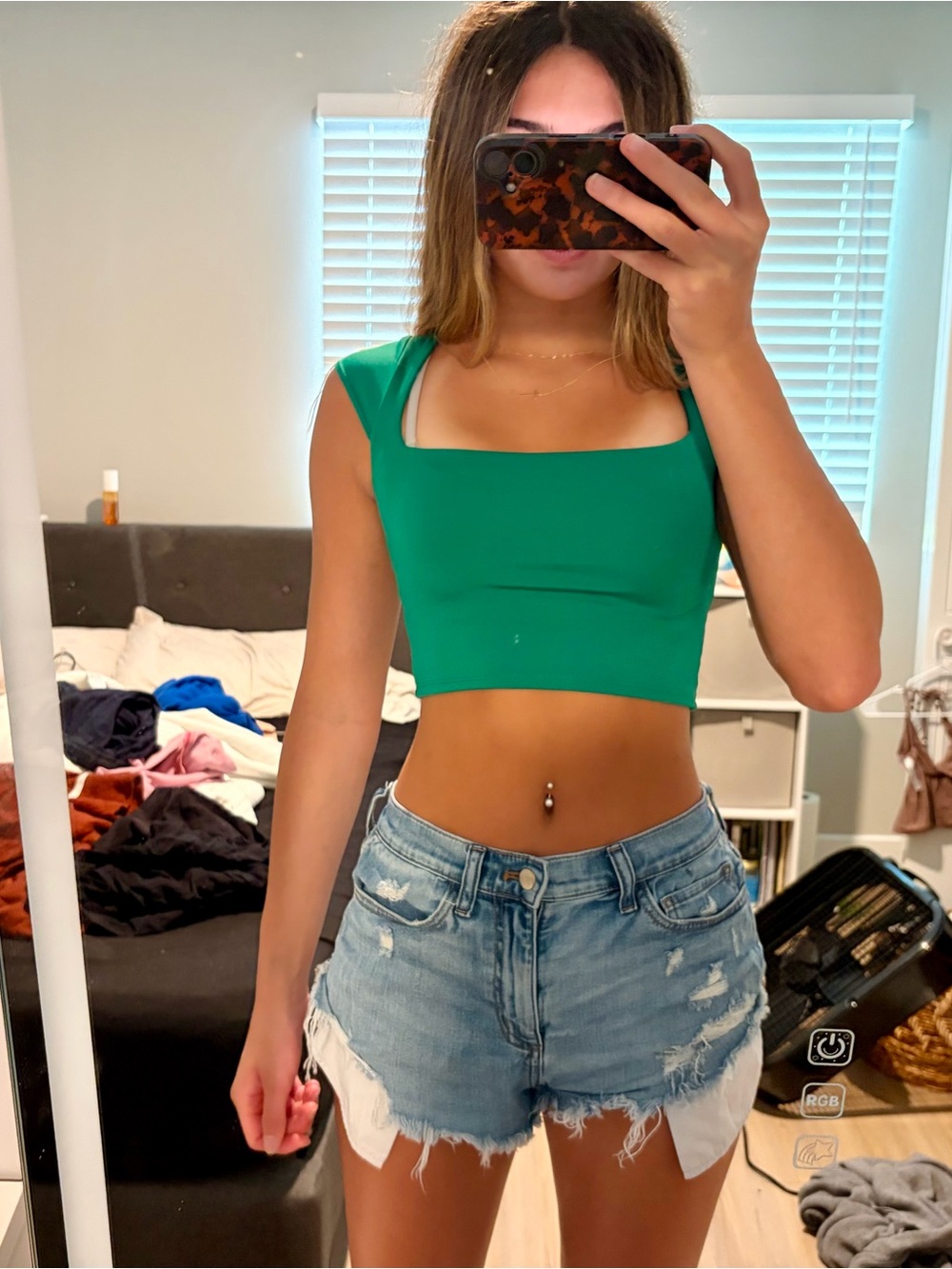 Green Square-Neck Crop Top - Women